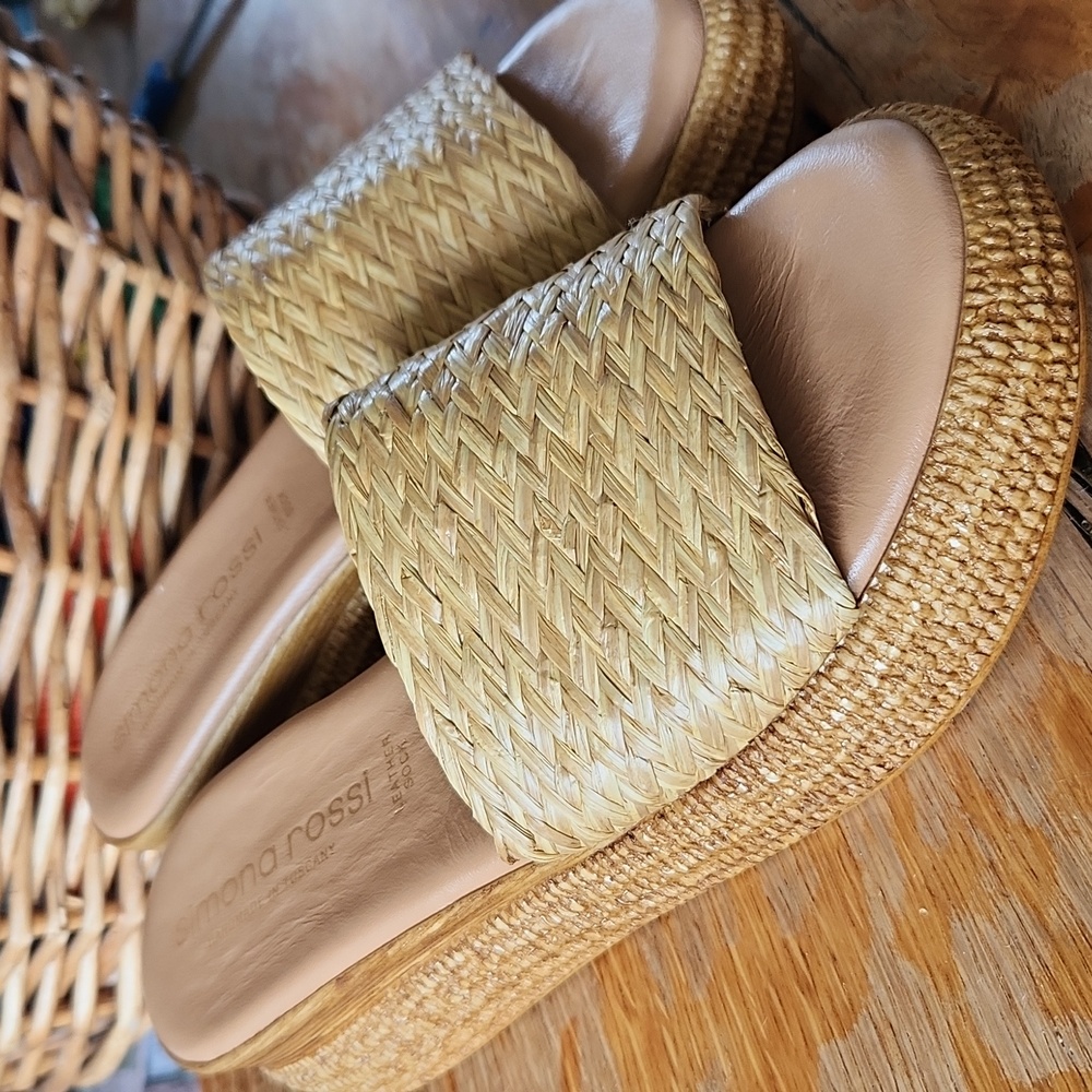 Simona‎ Rossi Open Toe Platform Sandals Woven Slides Size 9 / 40 Boho